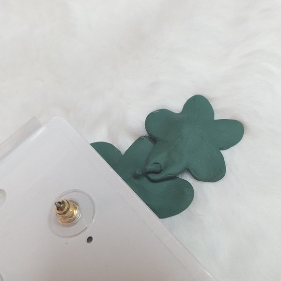 Forest Green Flower Drop Earrings - Picture 6 of 6